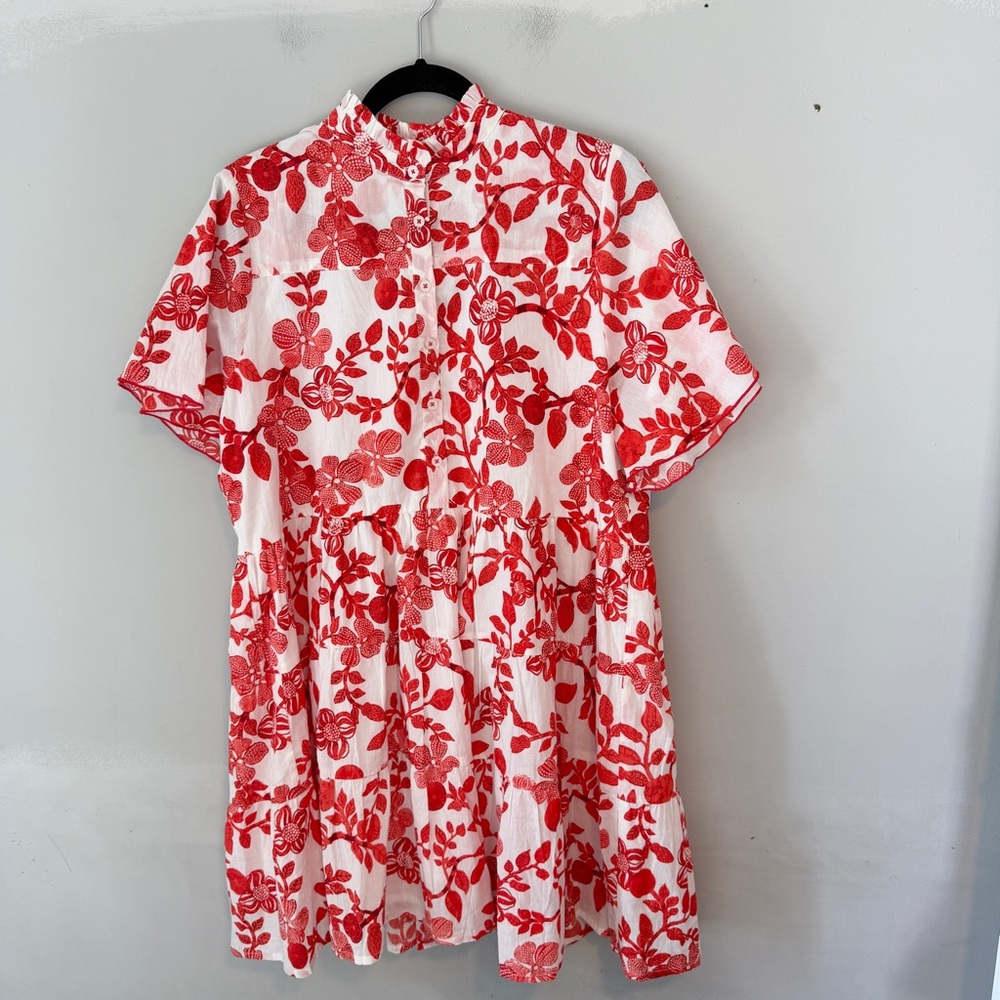 Ro's Garden Vibeka Short Floral Print Dress Large NWT Red White - Picture 2 of 10